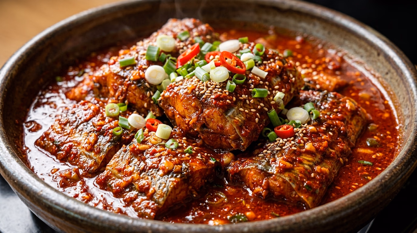 수정횟집 자갈치해안로 시그니처 메뉴 Spicy Braised Cutlassfish, Slow-braised in a sweet and spicy glaze
