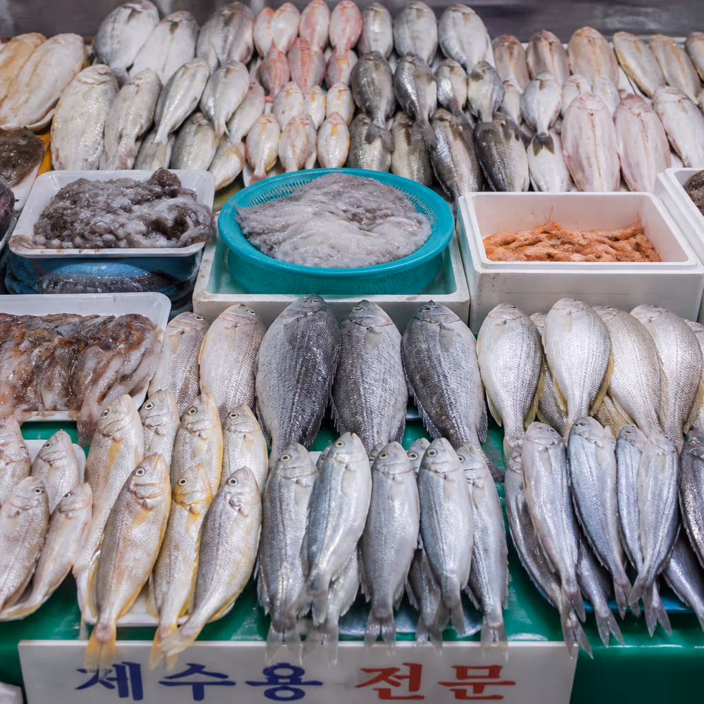 명절 직전 활기찬 자갈치시장, 차례상 수산물 진열