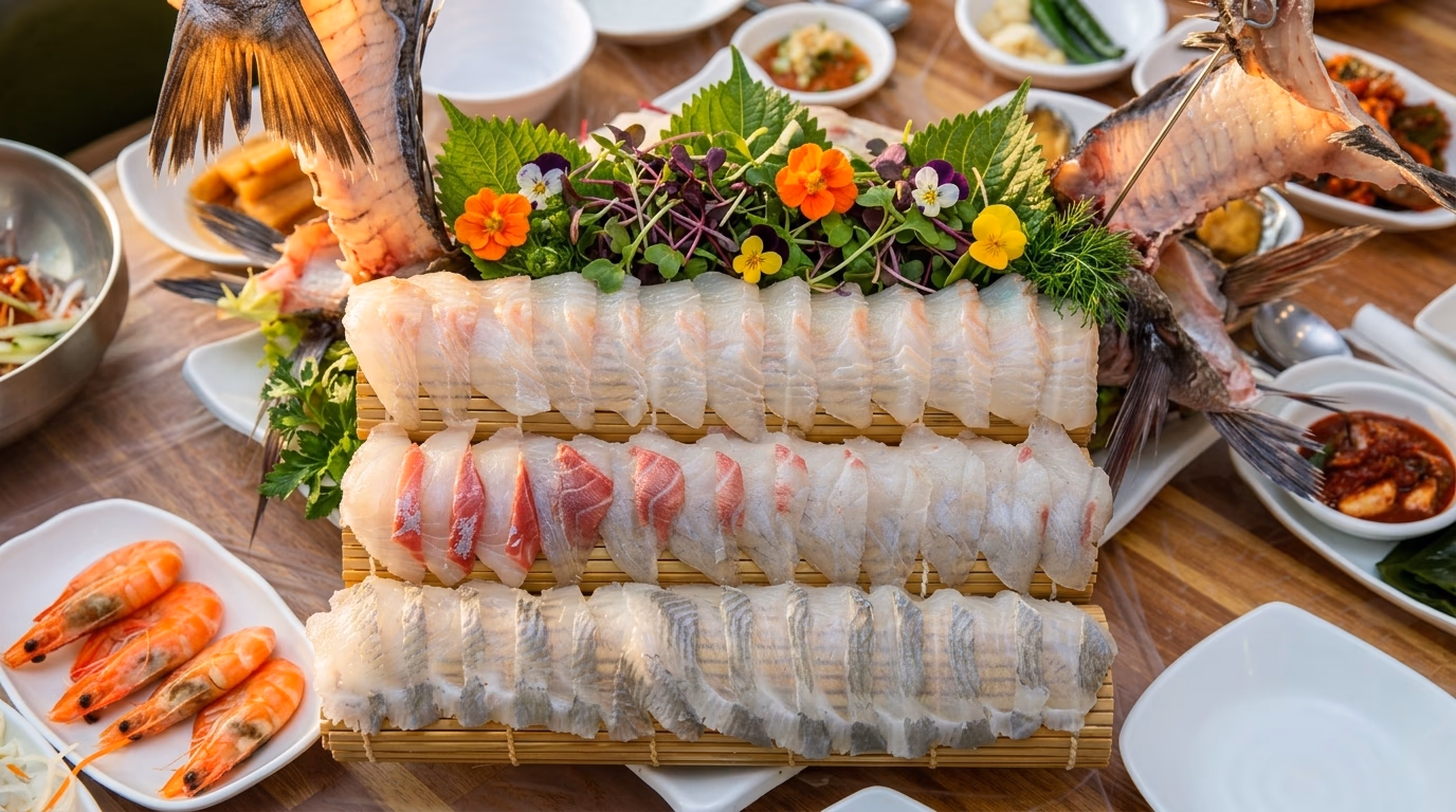 수정횟집 자갈치해안로 시그니처 메뉴 Fresh Live Sashimi, From the tank to your table, in minutes