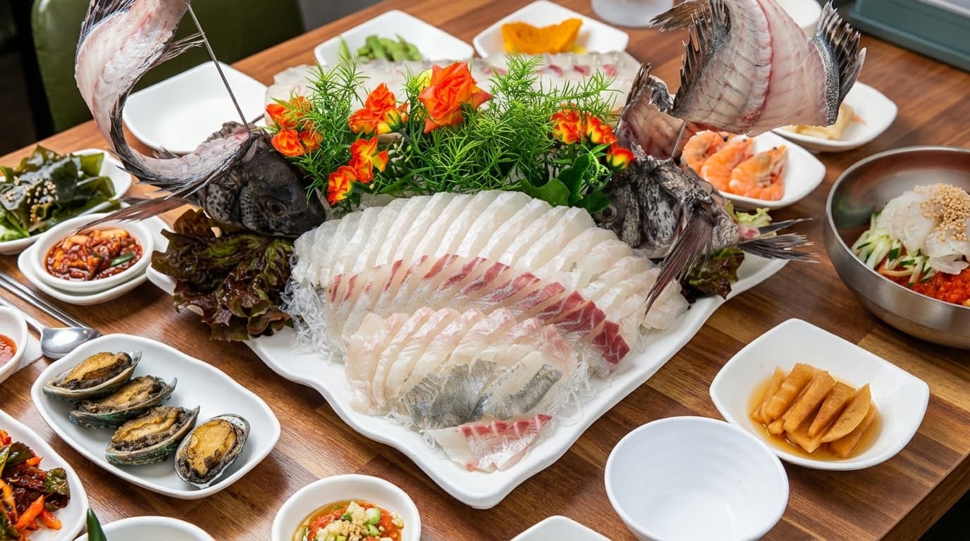수정횟집 당일 손질 활어회 모듬 한 접시, 광어 우럭 전복